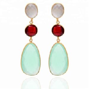 silver aqua chalcedony gold plated dangle earring