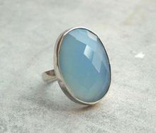 Sterling silver aqua chalcedony oval ring