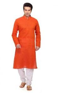 Mens Orange Cotton Kurta Pajama