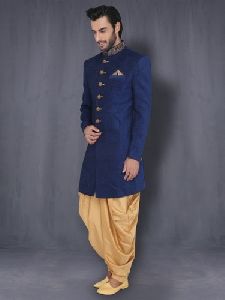 Mens Royal Blue and Golden Indo Western Jacket Patiala Dress