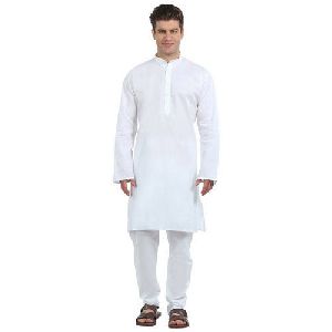 Mens White Cotton Kurta Pajama