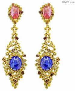 14K GOLD SLICED DIAMOND GEMSTONE EARRINGS