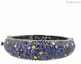 14K YELLOW GOLD GEMSTONE BLUE SAPPHIRE BANGLES