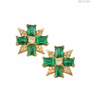 BAGUETTE CUT EMERALD DIAMOND STUD EARRINGS