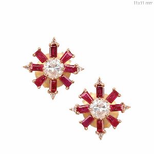 BAGUETTE CUT RUBY STUD EARRINGS