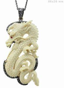 CARVED BONE DIAMOND DRAGON PENDANT