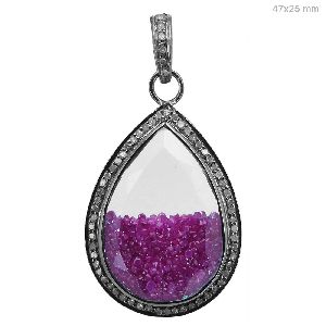 DIAMOND RUBY CRYSTAL SHAKER PENDANT