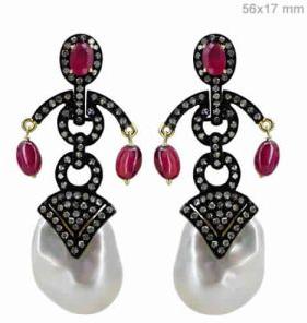 DIAMOND RUBY & PEARL EARRINGS