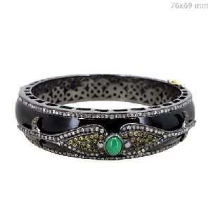 EMERALD DIAMOND YELLOW SAPPHIRE ENAMEL BANGLE