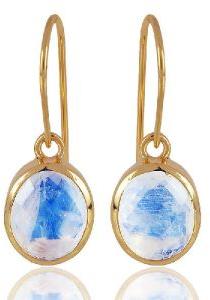 1 Micron gold plated 925 sterling silver base metal and rainbow moonstone dangle earrings