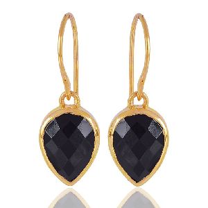 1 Micron gold plated 925 sterling silver base metal and Black Onyx dangle earrings