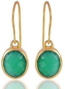 1 Micron gold plated 925 sterling silver base metal and Green Onyx dangle earrings