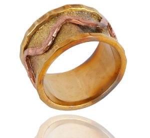 18K Gold Plated Copper and Brass Hammered Spinner Ring