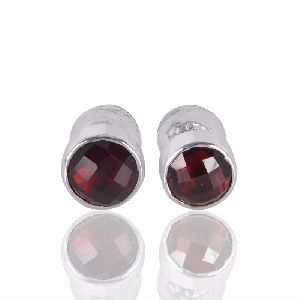 925 Silver Stud Garnet Gemstone Earring