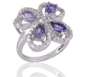 Amethyst and Cubic Zircon CZ Butterfly Solid Silver Engagement Ring