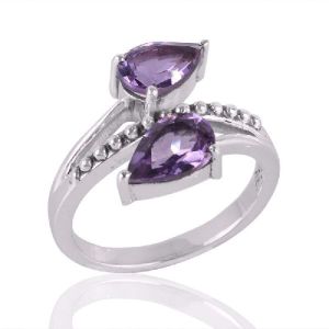 Amethyst Tear Drop Engagement Ring Sterling Silver Wedding Ring