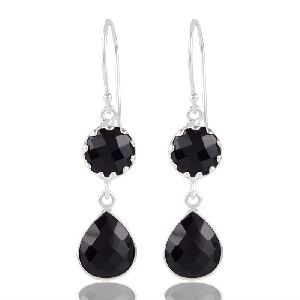 Black Stone Sterling Silver Bezel Earring