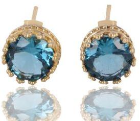 Blue Swarovski Glass Gold Vermeil Fashion Designer Post Earring