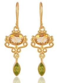 Citrine and Peridot Sterling Silver Filigree Design Silver Earring Gold Plated