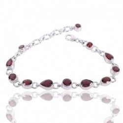 Garnet Gemstone Solid Silver Bracelet