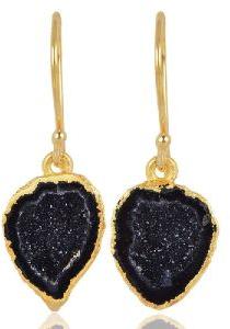 Geode Silce and 925 Sterling Silver Gold Vermeil Dangle Earring