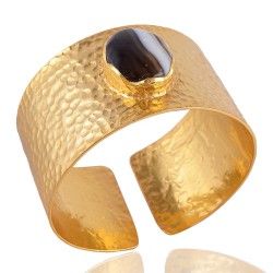 Handmade Agate Cuff with 18K Gold Plated