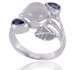 Iolite And Rainbow Moonstone Gemstone 925 Sterling Silver Ring