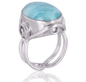 Larimar Natural Gemstone with Sterling Silver Designer Ring