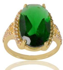 Light Green Gemstone and White Cubic Zirconia Gold Plated Fashion Ring