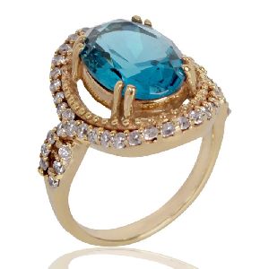 London Topaz Gemstone and White Cubic Zirconia Gold Plated Fashion Ring