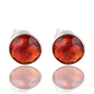 Loving Craft Red Stone 925 Silver Stud Earring