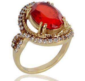 Orange Gemstone and White Cubic Zirconia Gold Plated Fashion Ring