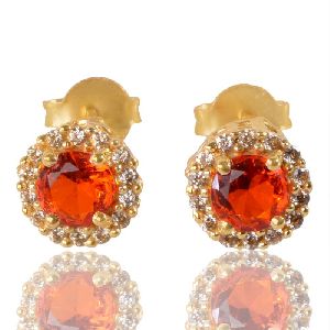 Orange Gemstone And White Cubic Zirconia Gold Plated Stud Earring