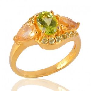 Peridot and Citrine Gold Vermeil Silver Engagement Ring