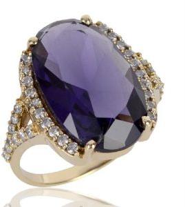 Purple Gemstone and White Cubic Zirconia Gold Plated Fashion Designer Ring