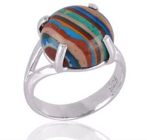 Rainbow Calsilica Gemstone 925 Sterling Silver Ring