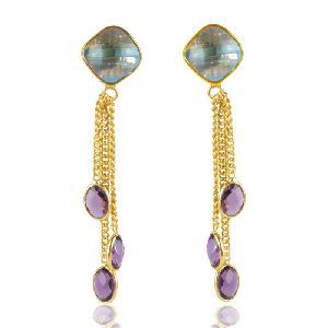 Sky Blue Topaz Amethyst Color Stone Silver Earring