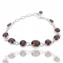 Smoky Quartz Gemstone Solid Silver Bracelet