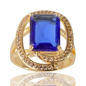 Tanzanite Gemstone and White Cubic Zirconia Gold Plated Designer Ring