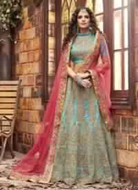 Blue Colored Pure Silk Bridal Lehenga