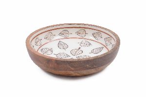 Leaf Pattern Printed Handcrafted Wooden Bowl