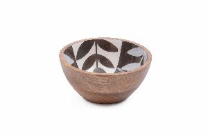 White Black Leaf Pattern Wooden Bowl