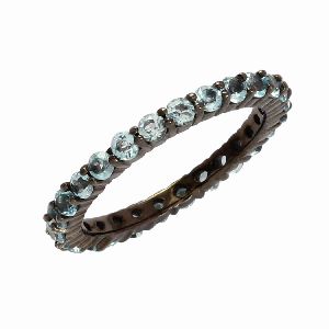 2 MM Round Blue Topaz Silver Wedding Ring