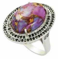 20X15 MM Purple Turquoise Oval Cab Sterling Silver Ring