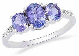 92.5 Sterling Silver Tri Stone Oval Real Tanzanite Ring