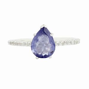 Natural Blue Tanzanite Gemstone Silver Ring For Women