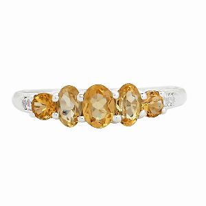 Sterling Silver 925 Yellow Sparkle 6 Stone Citrine Ring