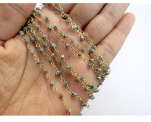 Blue rough diamonds rosary beaded chain