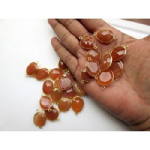 Orange moon stone rose cut gemstone connectors