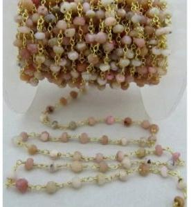 Pink opal beaded rosary chain